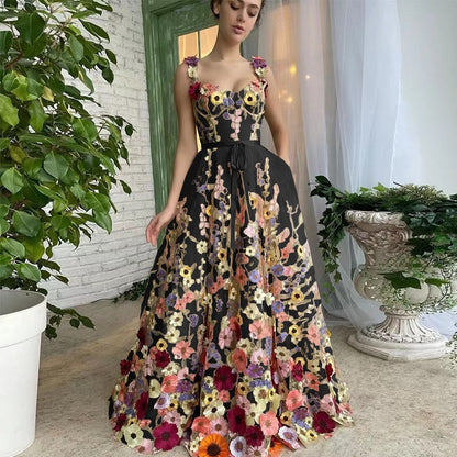 Cross-border  new  independent station women's clothing three-dimensional flower fashion embroidery flower hip wrap sexy dress