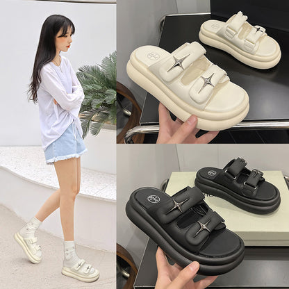 2025 Internet celebrity slippers women's summer wear fashion high sense thick bottom 5cm cross star  new super fire word sandals