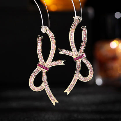 2025 elegance temperament light luxury high-end earrings niche design super fairy temperament zircon bow streamer earrings