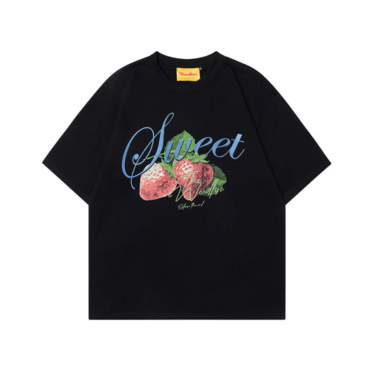 2025 WT387 2025n Street Tide 2025 Summer Couple Trend 3D Strawberry Pattern Design Men's Loose Short Sleeve T-Shirt