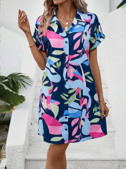 2025 popular Popular, ,  New women's clothing summer new fashion color flower print cardigan short-sleeved shirt skirt