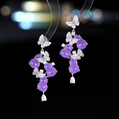 2025 New Chinese retro gourd butterfly light luxury earrings female s925 silver needle micro-inlaid zircon fashion advanced national style earrings