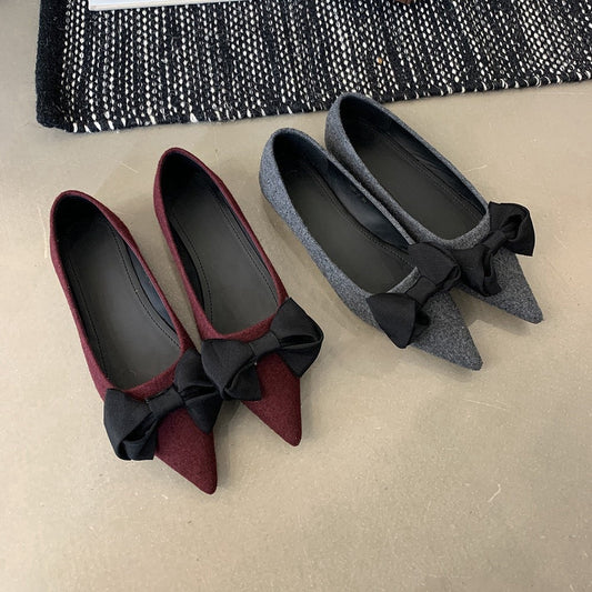 2025 flat shoes small fragrant single shoes women's popular new autumn and winter bow evening gentle shoes soft-soled Doudou shoes