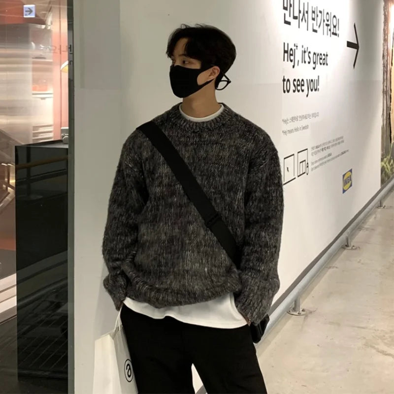 Winter Sweater Men Warm Fashion Green Black Knitted Pullover Men Korean Loose Oversized Long Sleeve Sweater Mens Jumper Clothes