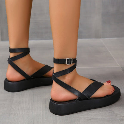 jinran Summer New Thick-soled Sandals Women's Platform Thick-soled Slip-toe Ankle Cross Buckle Sports Sandals Women Beach Shoes