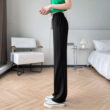 jinran Girls' New Summer Slim Ice Silk Quick Drying Wide Leg Pants Women'S Fashion Trend Versatile Anti Mosquito Straight Trousers