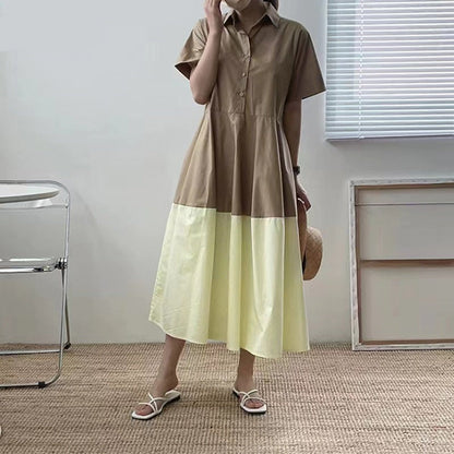 jinran Summer Loose Dresses Women 2022 New Cotton Soft Patchwork A Line Mini Dress Female Korean Casual Harujuku Khaki Dress