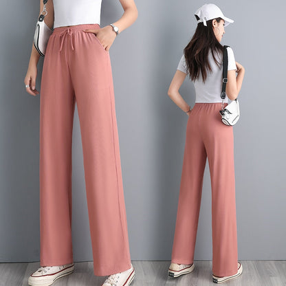 jinran Ice Silk Wide Leg Pants Women'S Spring High Waist Hanging Feeling Loose Summer Thin Casual Straight Tube Feeling Trouser