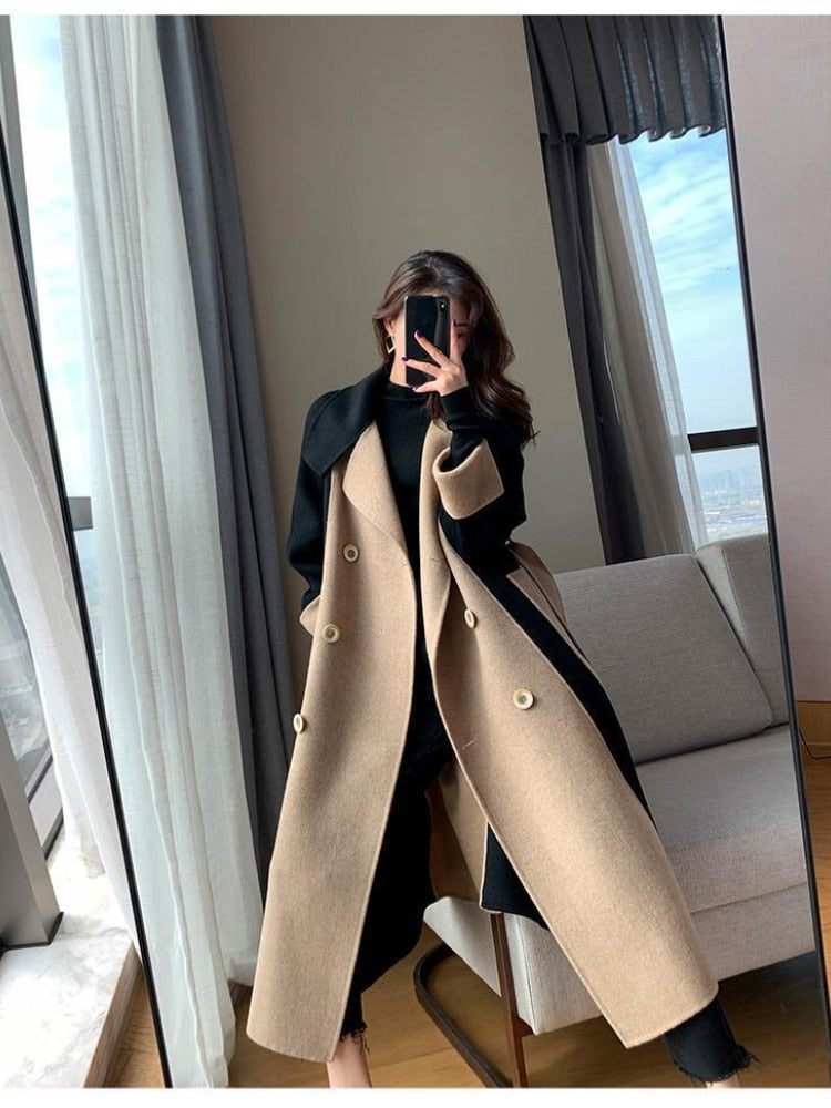 jinran Woolen Coat Women's Fashion Versatile Coat Women's 2022 Spring and Autumn New Style Temperament Button Medium Length Trench Coat