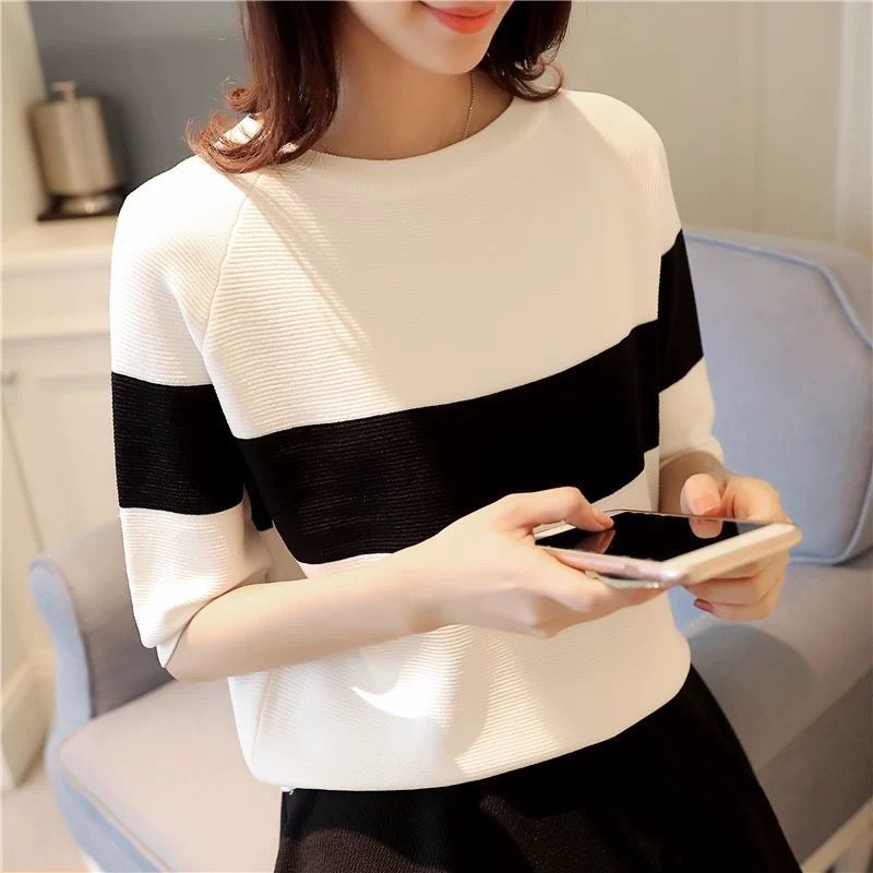 jinran Patchwork Vintage O-Neck Loose Women's Clothing Slight Strech Spring Summer Thin Pullovers Skin Friendly 2022 New Trend Sweaters