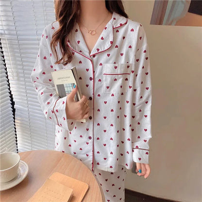 jinran 2024 Korean Style Spring Autumn Rest Pajamas for Women Fashion Long Sleeve Pants High Grade Elegant Comfortable Lapel Loungewear