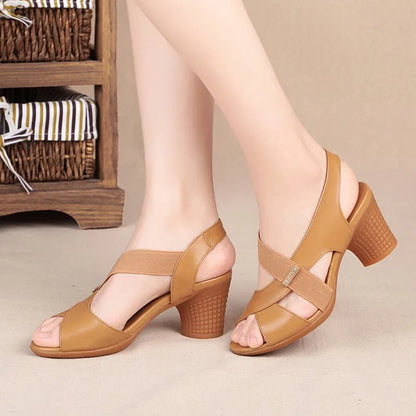 jinran Women Summer Sandals 2024 Round Mid Heel Platform Sandals High Quality Pu Leather Beach Casual Fashion Open Toe Female Shoes