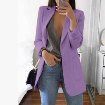 jinran Suit Jacket Female Spring Autumn New European American Solid Color Fashion Lapel Slim Cardigan Leisure Suit Jacket Female