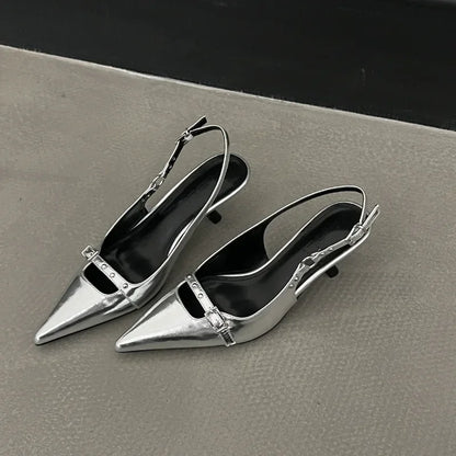 jinran Summer New Brand Women Sandals Fashion Solid Color Buckle Pointed Toe Shallow Slip on Party Ladies Modern Shoes Zapatos Mujer