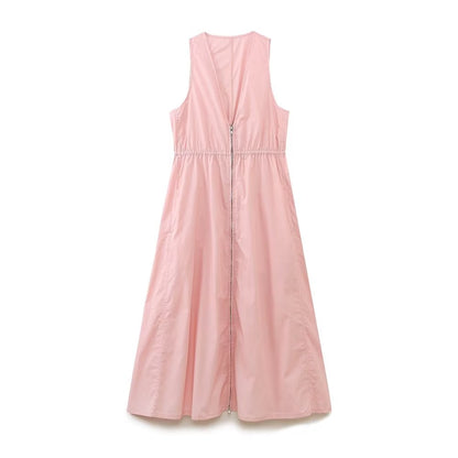 jinran Women Elegant Solid Long Dresses 2023 Summer Zipper Sleeveless Oversized Dresses Fashion Party Vestidos