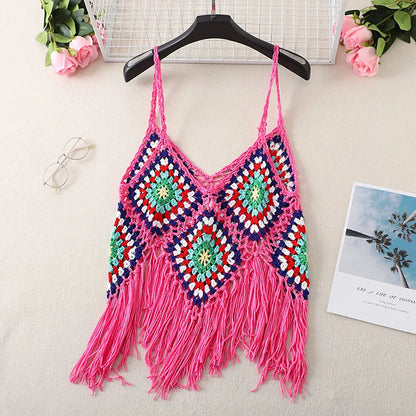 jinran New Hollow Vest for Women Boho Tanktop Bohemian Crop Tops National Style Camisole Lady Free Shipping