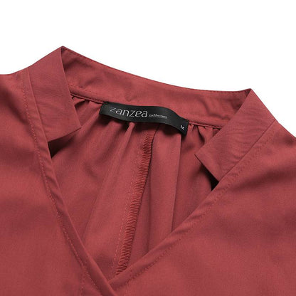 jinran Women Casual V Neck Solid A-Line Vestido 2022 Fashion Long Puff Sleeve Sundress Holiday Dress Retro Kaftan Dress Oversize