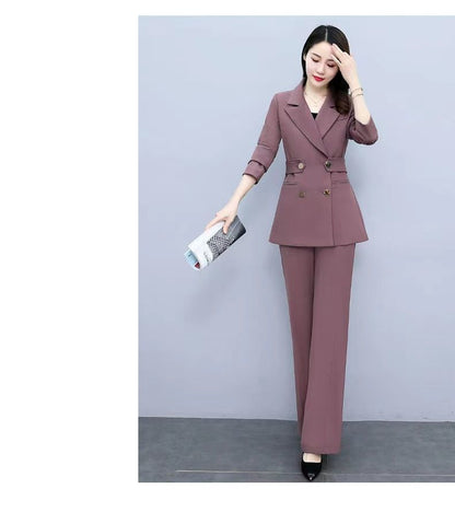 jinran Korean Version High Sense Temperament Professional Suit Elegant Woman 2022 Spring New Style Suit Wide Leg Pants Two-piece Set