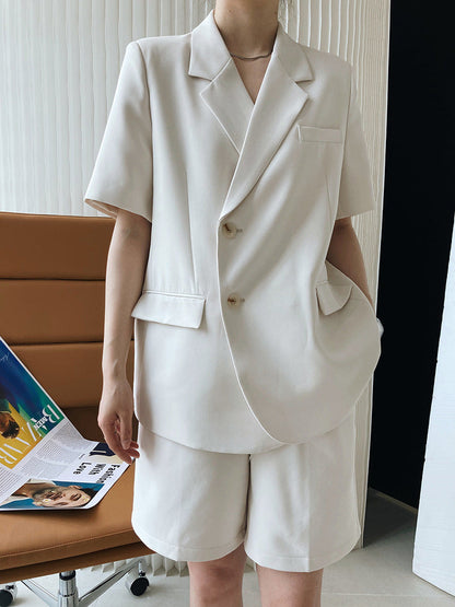 jinran 2022 Summer Thin Authentic Upscale Suit Elegant Women's Suit Jacket Shorts Suit Casual Loose Two Piece Office Suit