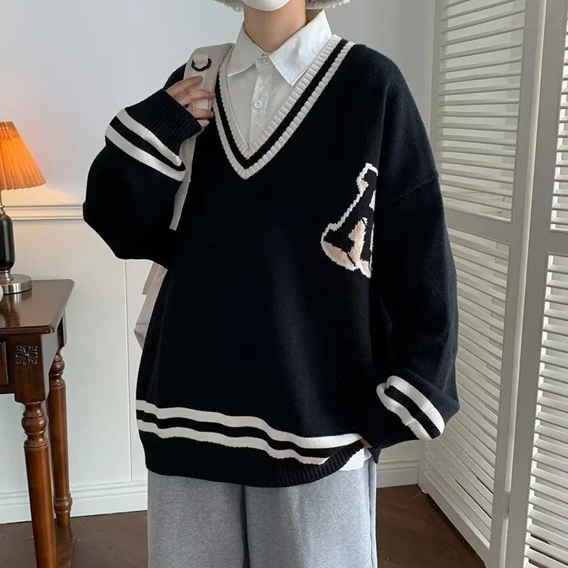 Unisex Spring Autumn Oversize Pullover Sweater For Women Men Students College Japan Korea School DK JK Uniform Sweater Black