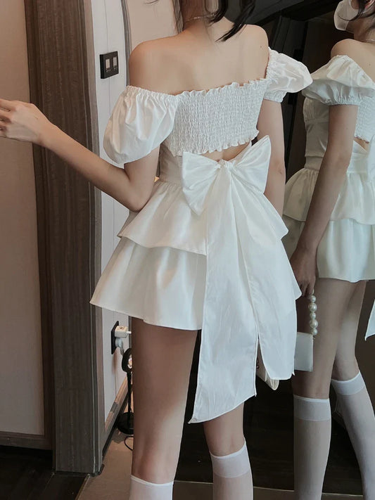jinran White Sexy Backless Mini Dress Women Korean Fashion Casual Elegant Party Dress Female Ruffle Kawaii Lolita Party Y2k Dress