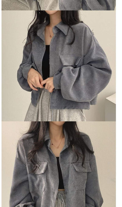 jinran Corduroy Shirt for Woman Elegant Chic Woman Shirt Double Pocket Shirt Coat Autumn and Winter New Casual Jacket Korean