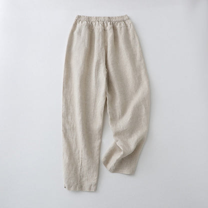 jinran Vintage Cotton Linen Casual Harem Pants Women Breathable Elastic Waist Ankle-Length Trousers Soft Summer Packets U261