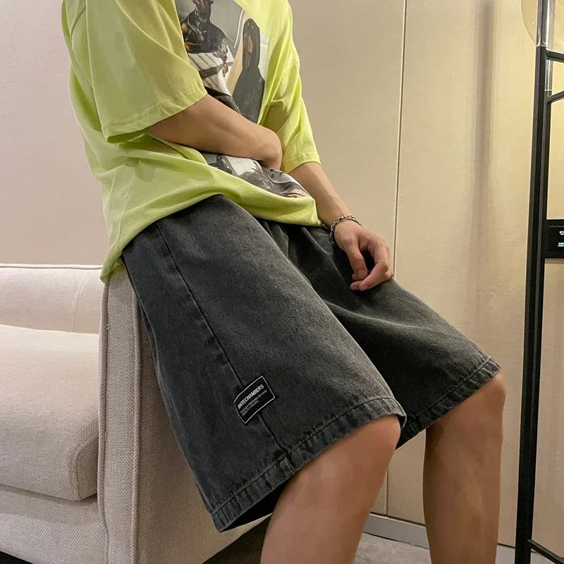 Summer New Men's Loose Denim Shorts Blue Black Fashion Wide Legs Casual Oversized Baggy Beach Short Jeans Male Bermuda