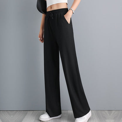 jinran Ice Silk Wide Leg Pants Women'S Spring High Waist Hanging Feeling Loose Summer Thin Casual Straight Tube Feeling Trouser