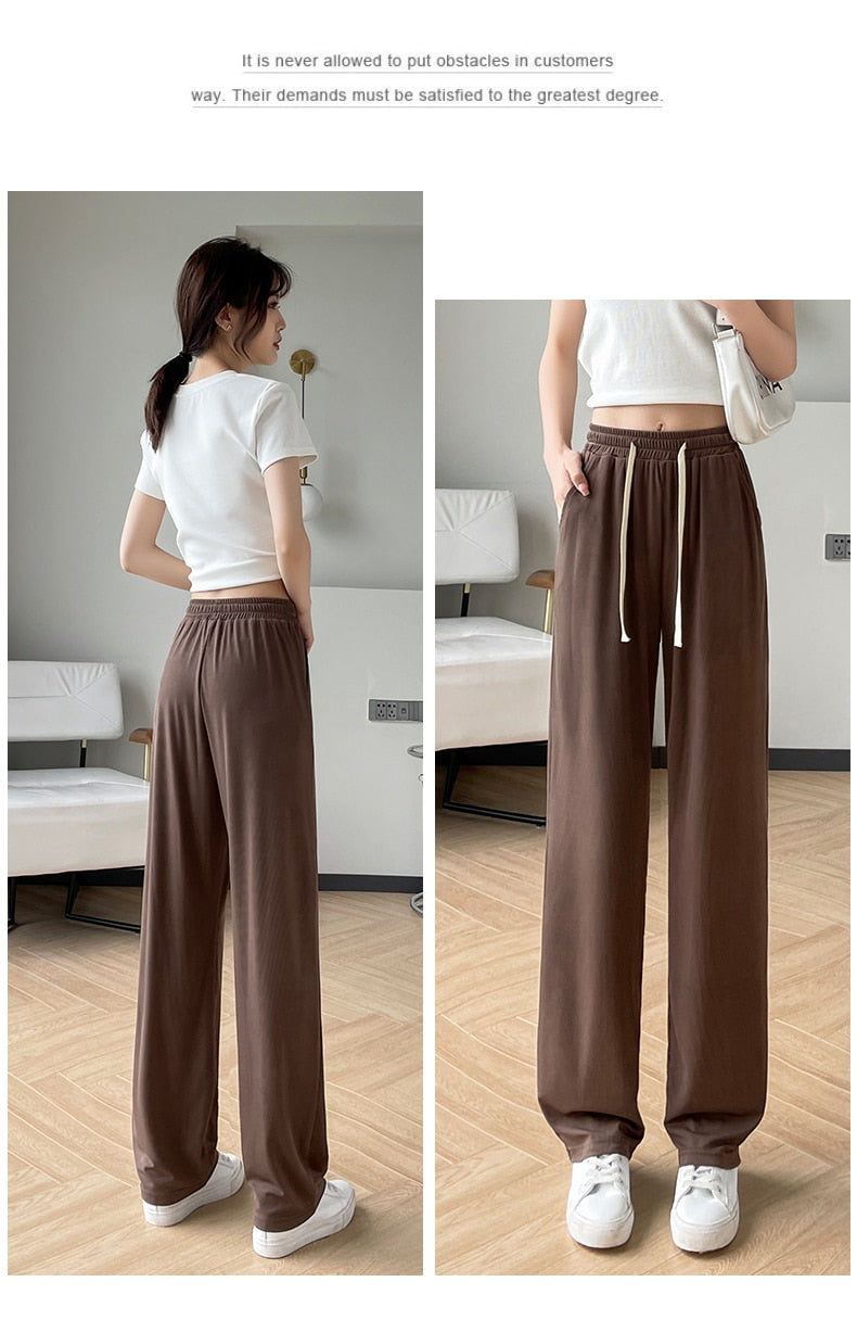 jinran Girls' New Summer Slim Ice Silk Quick Drying Wide Leg Pants Women'S Fashion Trend Versatile Anti Mosquito Straight Trousers