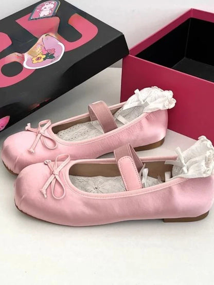 jinran Japanese Kawaii Ballet Shoes Women Lolita Style Bow Sweet Sandals Female Pure Color Buckle Casual Mary Janes Shoes Summer 2024