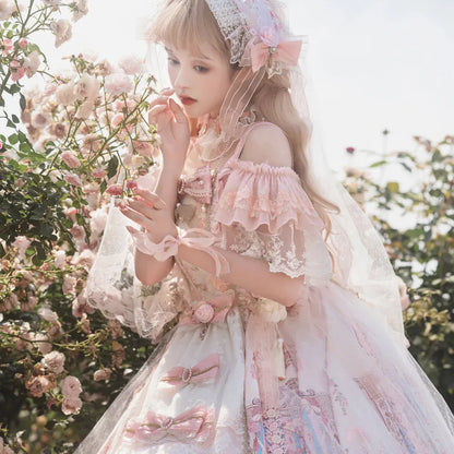 jinran Japanese sweet lace floral embroidered Princess dress Girl Cute pre-party Victorian Lolita dress