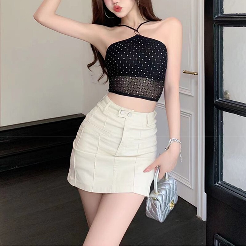 jinran Sexy Y2K Gyaru Flash Point Halter Top Crop Top Women Padded Push Up Wireless Camisole Soft Delicate Summer Tank 2022 New