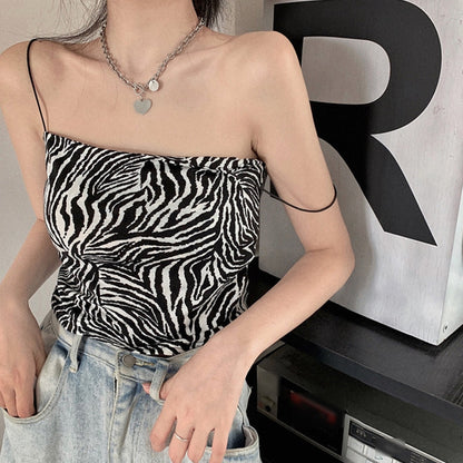 jinran Women Summer Crop Tops Zebra Print Camisole Tube Top Basic Bodycon Tee Vest Sleeveless Spaghetti Strap Cami Fashion Tank Tops