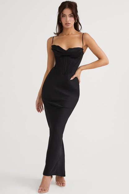jinran Summer Satin Maxi Bodycon Dress Sexy Event Night Wedding Guest Dress Women Corset Party Dresses Pink Slit Dress High Quality
