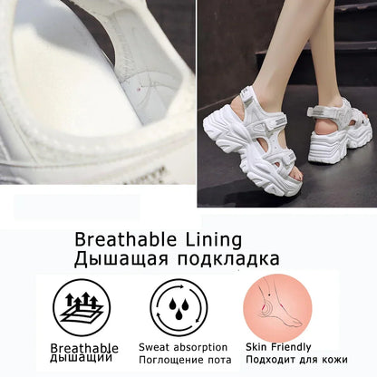 jinran 8cm Women Sandals Platform Thick Sole Chunky Shoes Platform Ins Casual Summer Shoes Sandals Beige Black Comfortable