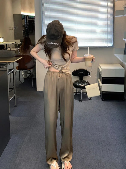 jinran High-Grade Draping Acetate Satin Wide-Leg Pants Women's Summer Thin Ice Silk Cool Smooth Pants Straight Mop Pants