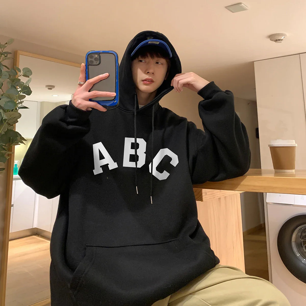 ABC Letter Print Men's Hoodies Korean Fashion Harajuku Oversized Pullover Hip Hop Long Sleeve Hooded Sweatshirts Streetwear