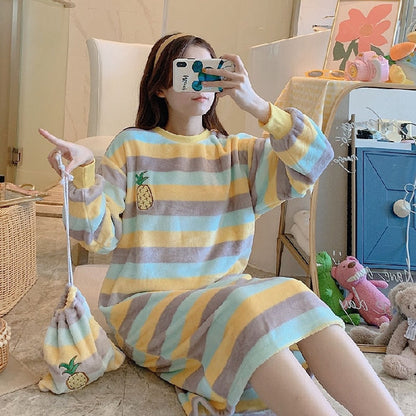 jinran Young Girl Warm Flannel Nightdress Long Sleeve Autumn Winter Nightgowns & Sleepshirts Women Sleepwear Shirt Home Wear Clohtes