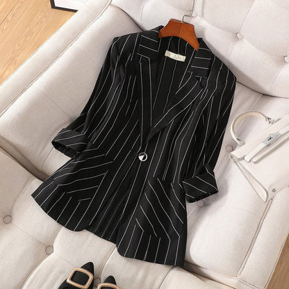 jinran Small Suit Jacket New Women's Spring Summer Striped Slim Sleeve Fashion Slim Suit Suit Jacket Oversize Code Clothing for Women