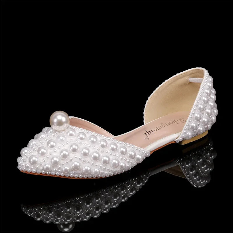 jinran Women Sandals Fashion High Quality Wedding Shoes Women New Pearls Studs Luxury Peep Toe High Heels Buckle Woman Sandal 43