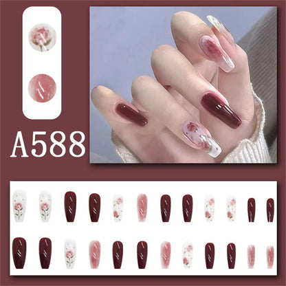 jinran Box New Christmas Elk Snowflake Fake Nails Artificial Short Round Press on Acrylic Nails Tips Coffin Nail with Glue