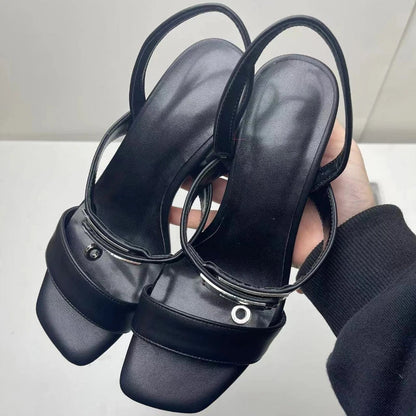 jinran European and American Summer Open Toed Sandals, Women's Slim High Heels, Fashionable and Comfortable, One Line Strap Sandals