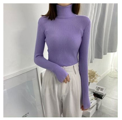 jinran Autumn Winter Korean Women Pullover Sweaters Slim Women Turtleneck Basic Tops Casual New Knitted Sweater Soft Warm Jumper 8069