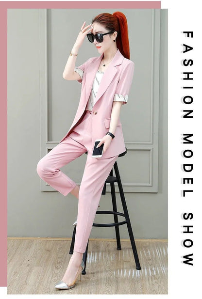 jinran 2022 Summer New French Elegant Women's Pants Suit Slim Jacket Office Blazer Casual Trousers Two-piece Set Female Tracksuit Set