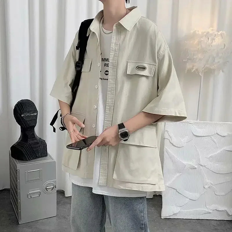 Men's Shirt Plain Oversize Summer Male Shirts Korean Popular Clothes New in Fashion Man 2024 Cool Button Up Tops Xxl