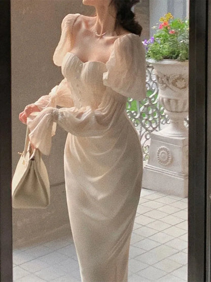 jinran Elegant Party Dresses For Women Vintage Long Dress Off Shoulder Long Sleeve Autumn Spring Prom Robe Slim One Piece Vestidos New