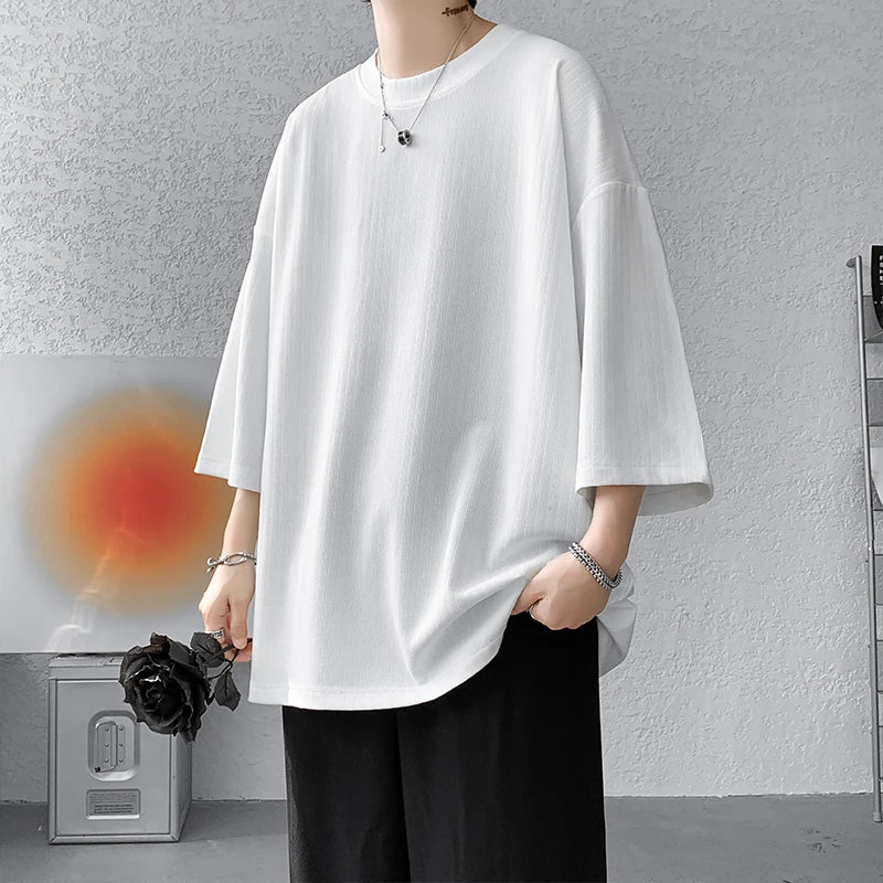 High Quality Men Oversized Ice Silk T Shirts Summer Mens Half Sleeve Fashions Harajuku T-Shirt Male Solid Simple Daily Tees