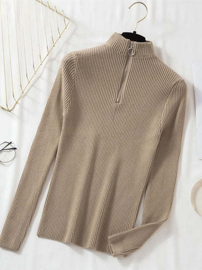 jinran New Fashion Woman Sweaters Women's Outer Wear Black Turtleneck Sweater Autumn Winter Zipper Pullover Slim Fit Sweater Tops