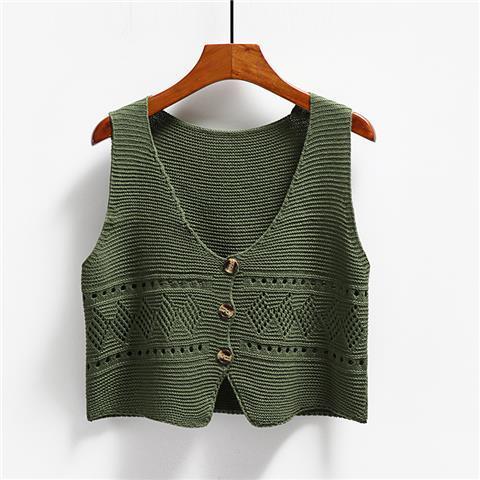 jinran 2024 Korean Fashion V Neck Loose Sleeveless Sweater Vest Women Knitted Hollow Out Single Breasted Short Cardigan Female Kniwear